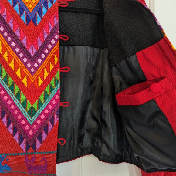 Embroidered Bohemian Red Cotton Blend Jacket Size Medium - Picture 2 of 6